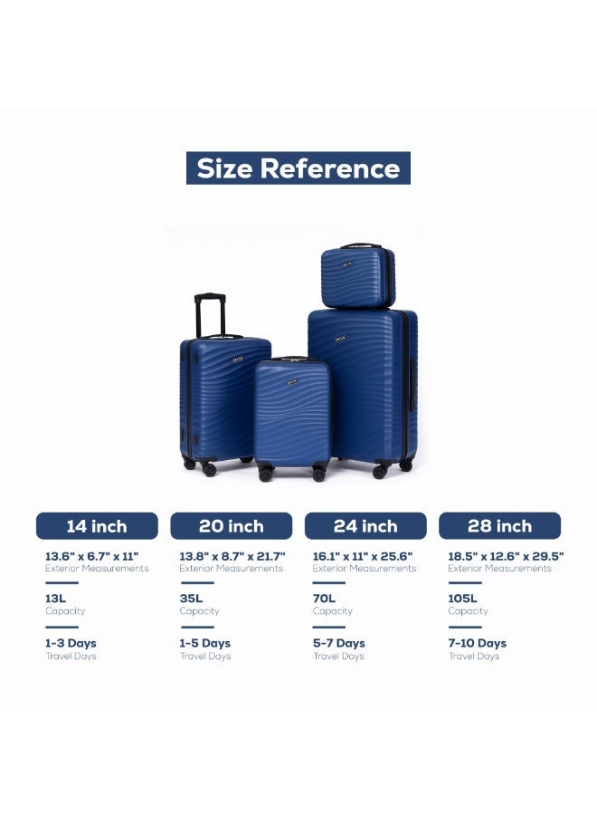 Space Luggage Set, ABS Material including Carry On Cabin Sizes, 14/20/24/28 Inches, Dark blue - Image 2